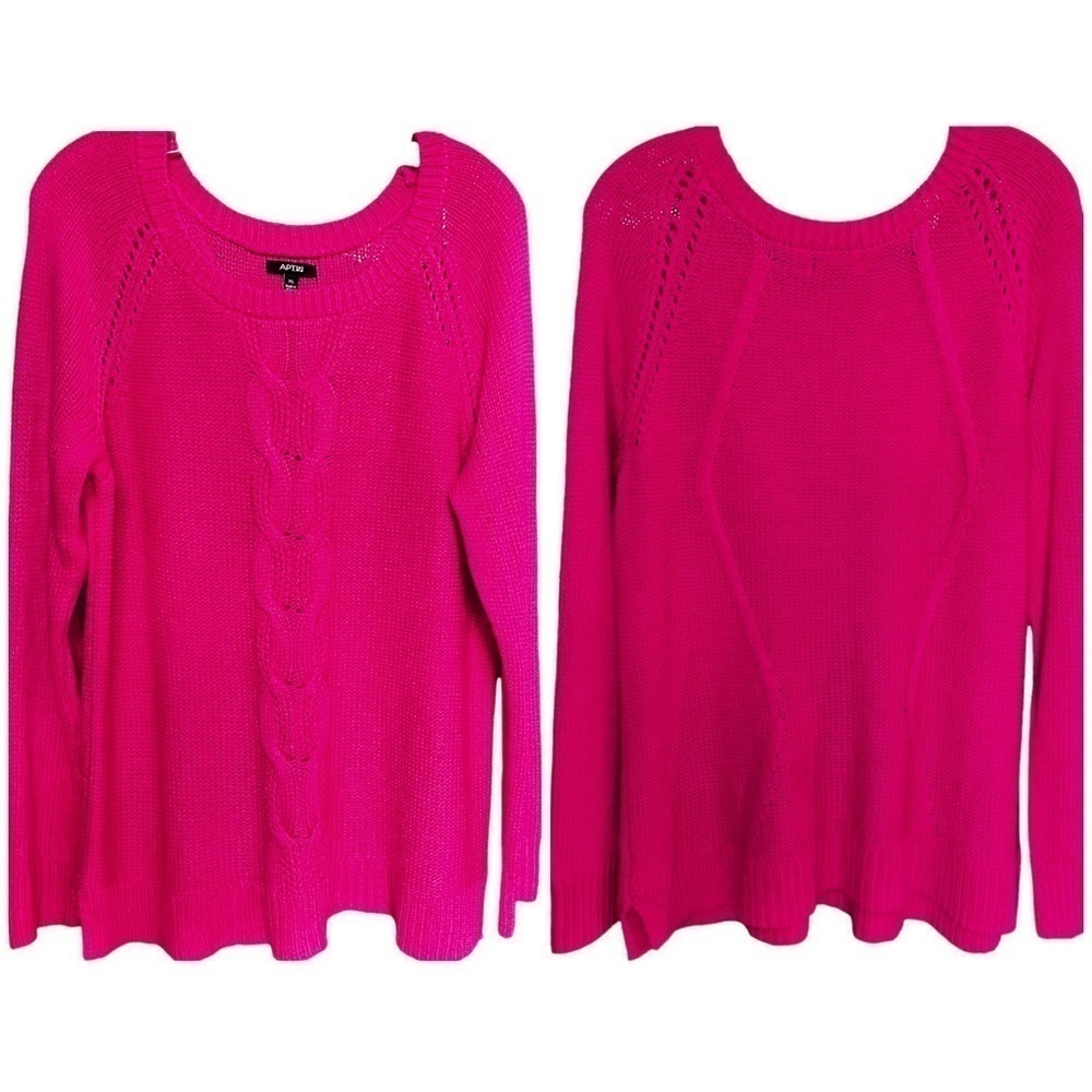Apt 9 Fuchsia Pink Cable Knit Sweater Scoop Neck Longer Length Soft Slouchy XL